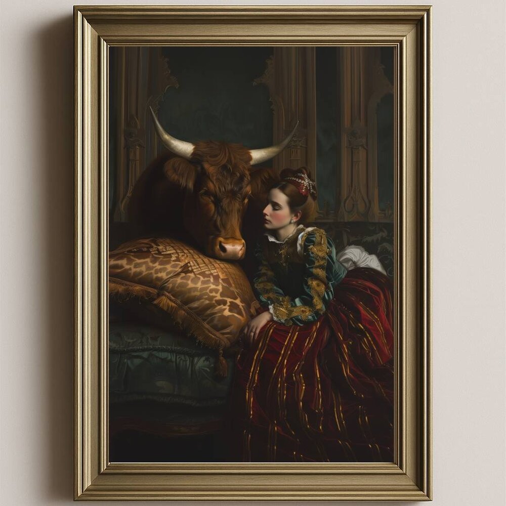 Victorian Lady & Bull Fine Art Print | Dark Baroque Gothic Wall Decor